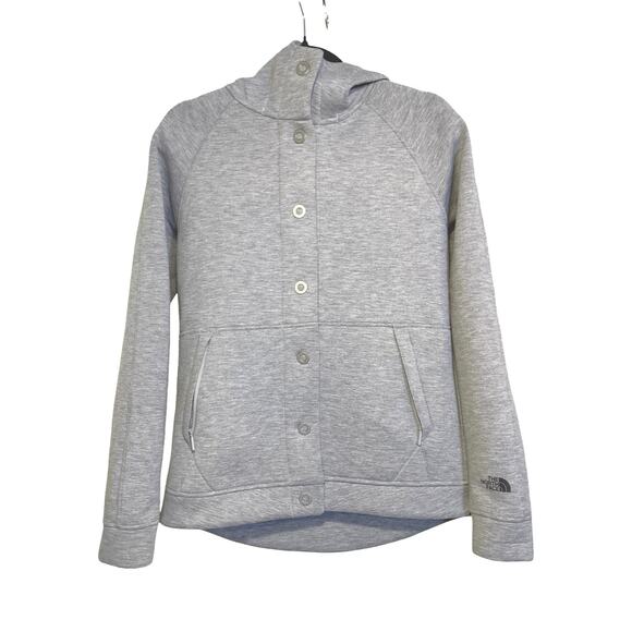 The North Face Women’s Gray Hooded Full Snap Jacket M Stretch Fleece Blend - Picture 1 of 8
